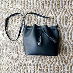 J. Crew Factory Faux Leather Bucket Bag Drawstring Black